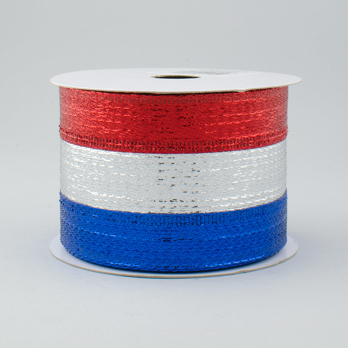 2.5" Stripe Metallic Ribbon: Red, Silver, Royal Blue (10 Yards)