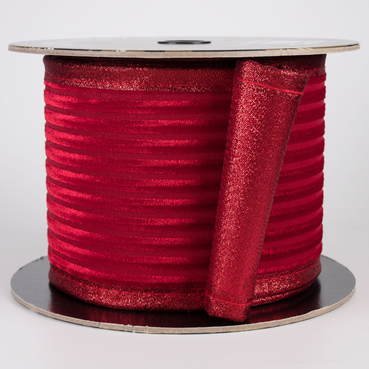 4" Stripe Pressed Velvet Metallic Backed Puffy Edge Ribbon: Red (5 Yards) Item Number: D73613-04-13