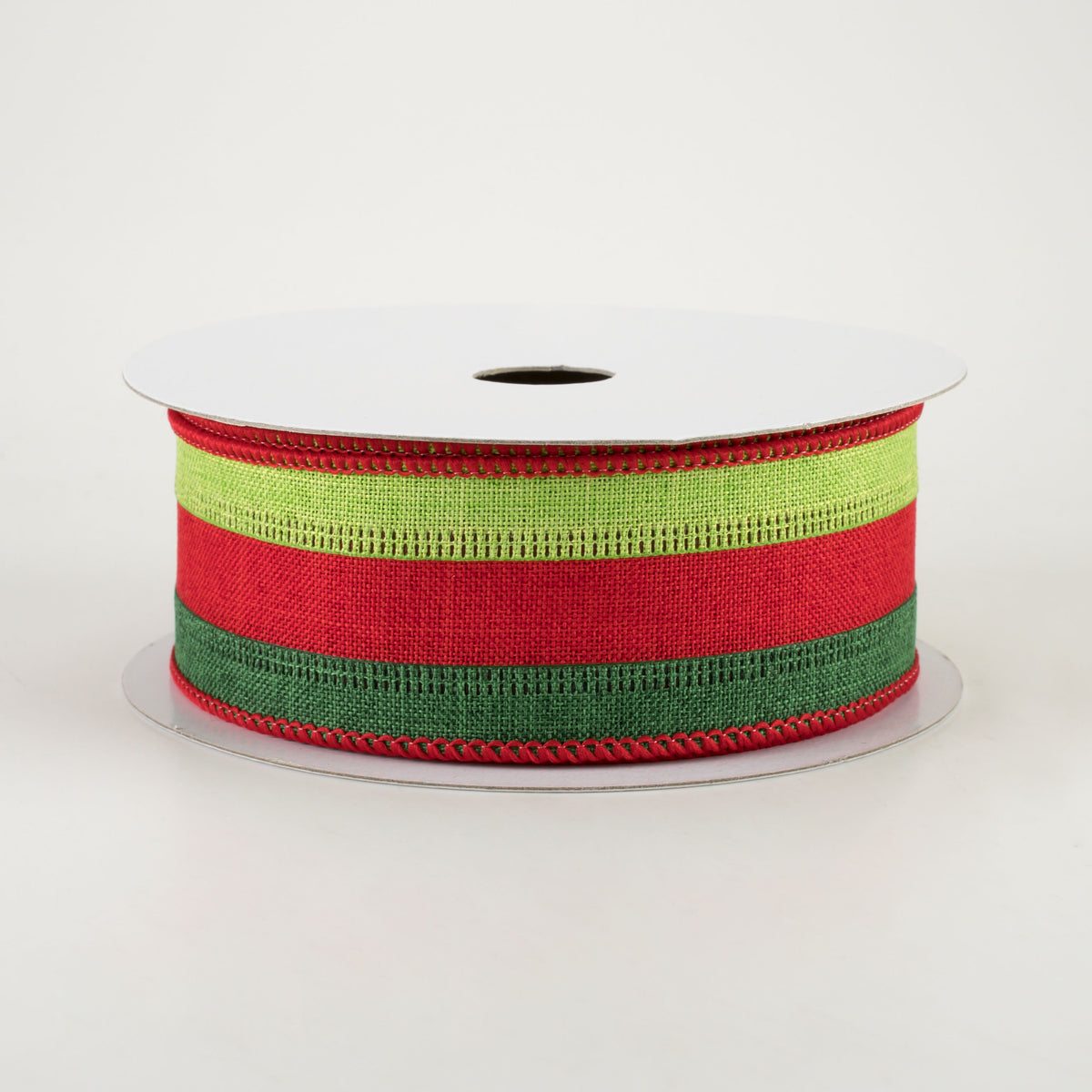 1.5" Stripe Ribbon: Lime Green, Red, Emerald Green (10 Yards)