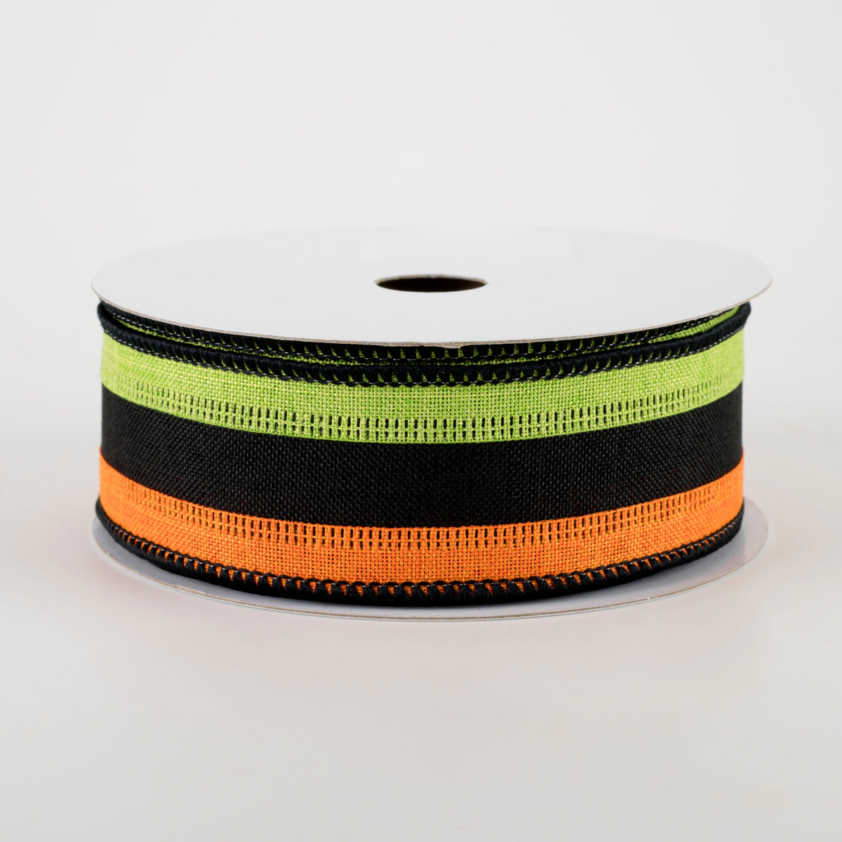1.5" Stripe Ribbon: Orange, Black, Lime Green (10 Yards)