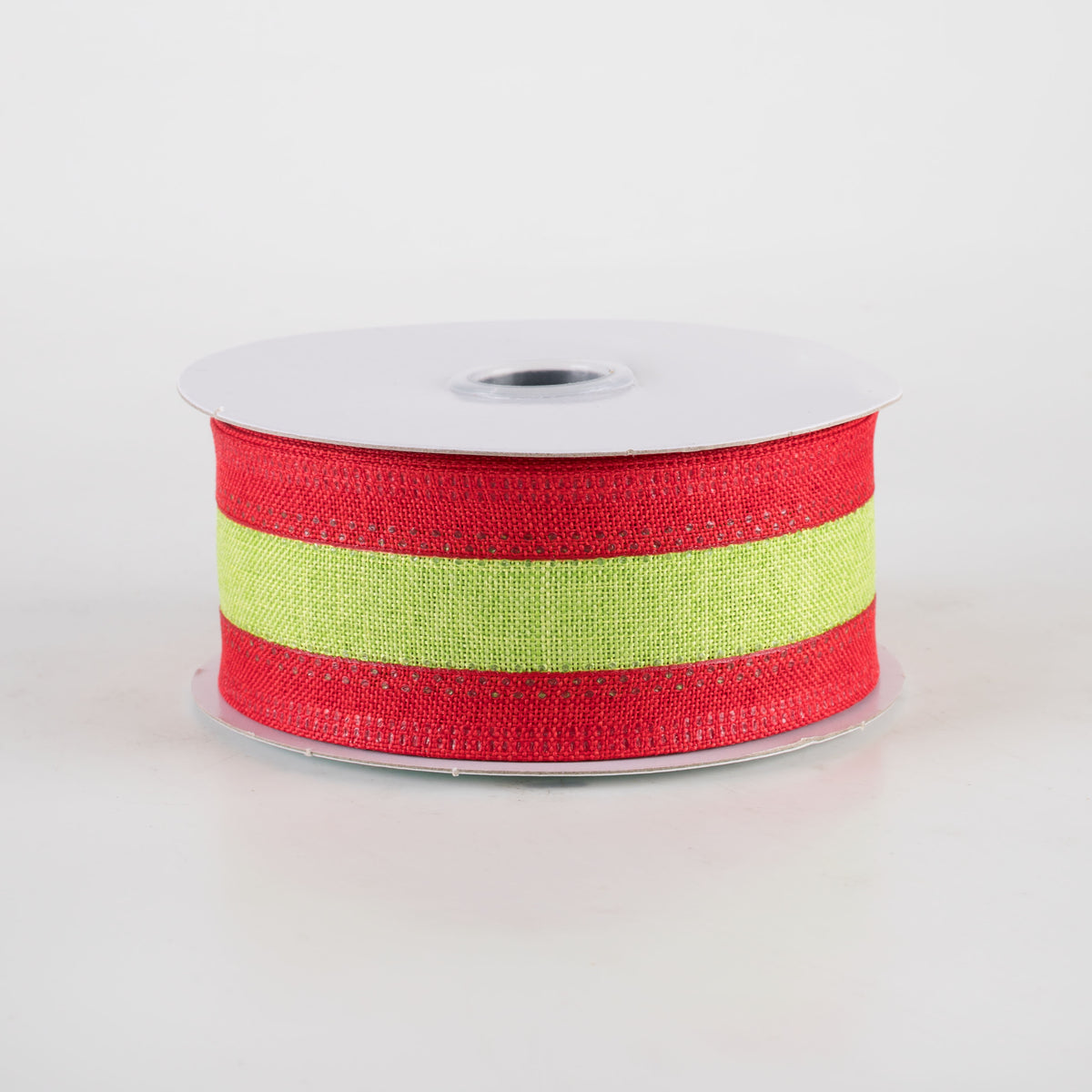 1.5" Stripe Ribbon: Red & Lime Green (10 Yards)