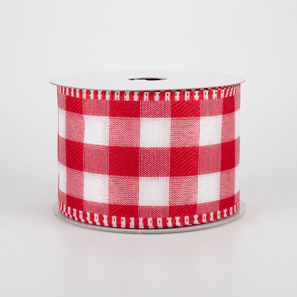 2.5" Striped Edge Plaid Ribbon: Red & White (10 Yards)