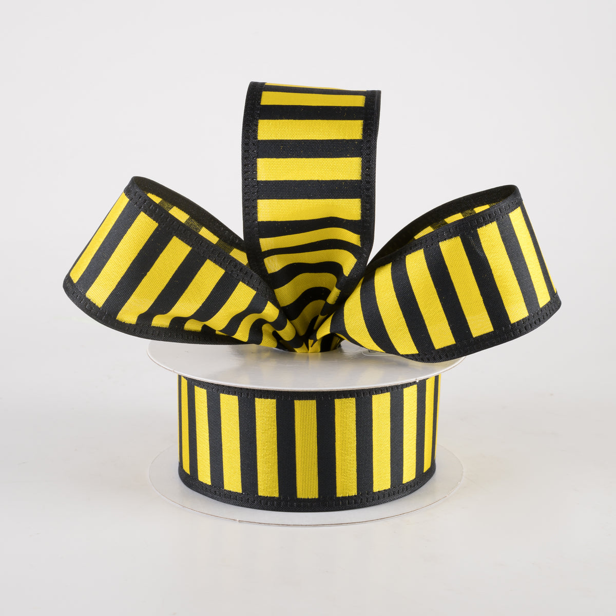 1.5" Stripes Black Edge Ribbon: Black & Yellow (10 Yards) Lifestyle Photo