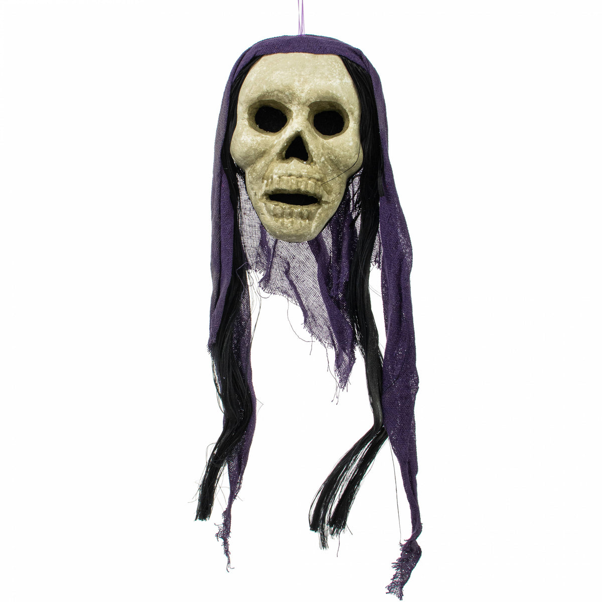 24" x 8" Styrofoam & Burlap Witch Skull: Black & Purple Item Number: HH396251