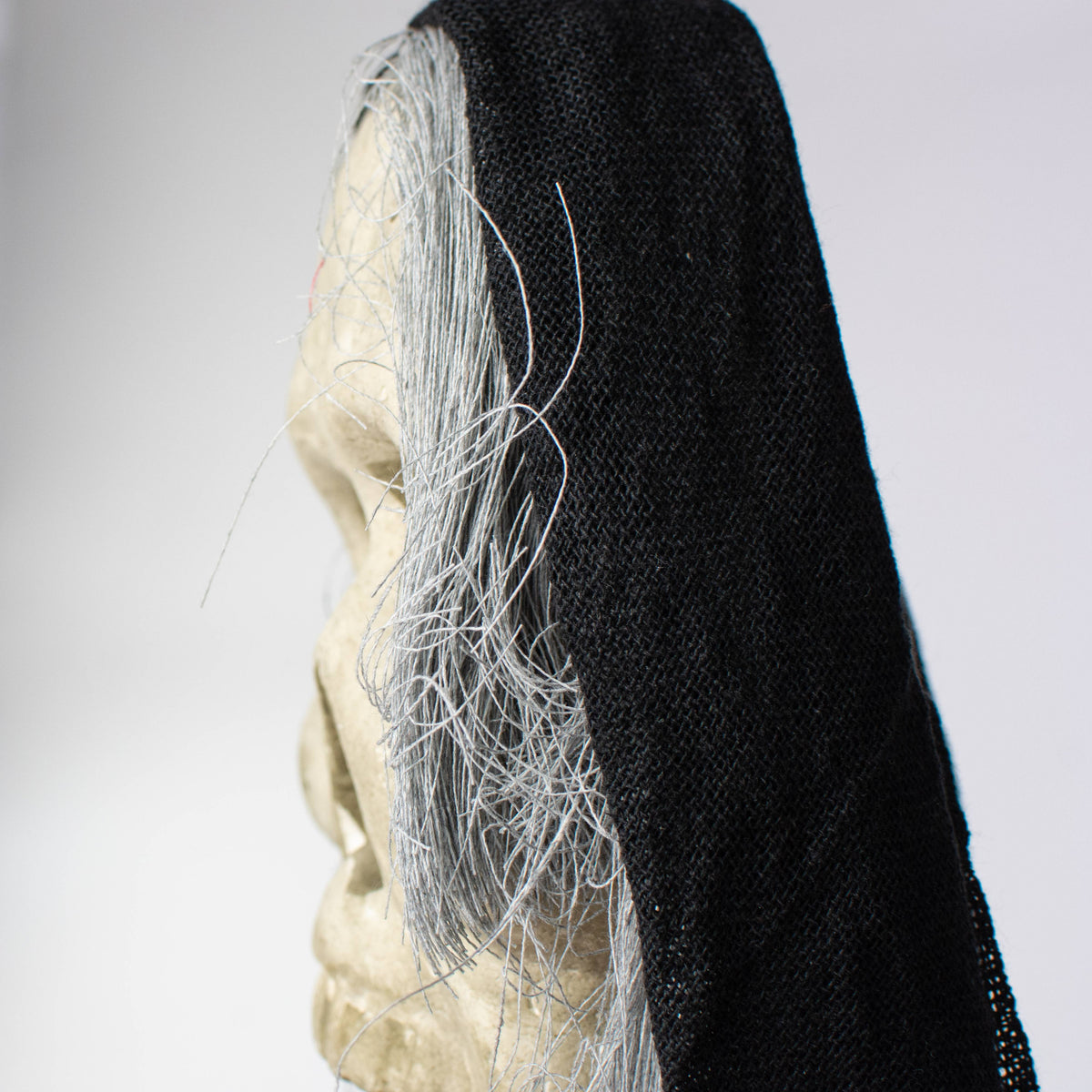 24" x 8" Styrofoam & Burlap Witch Skull: Grey & Black detail photo 3