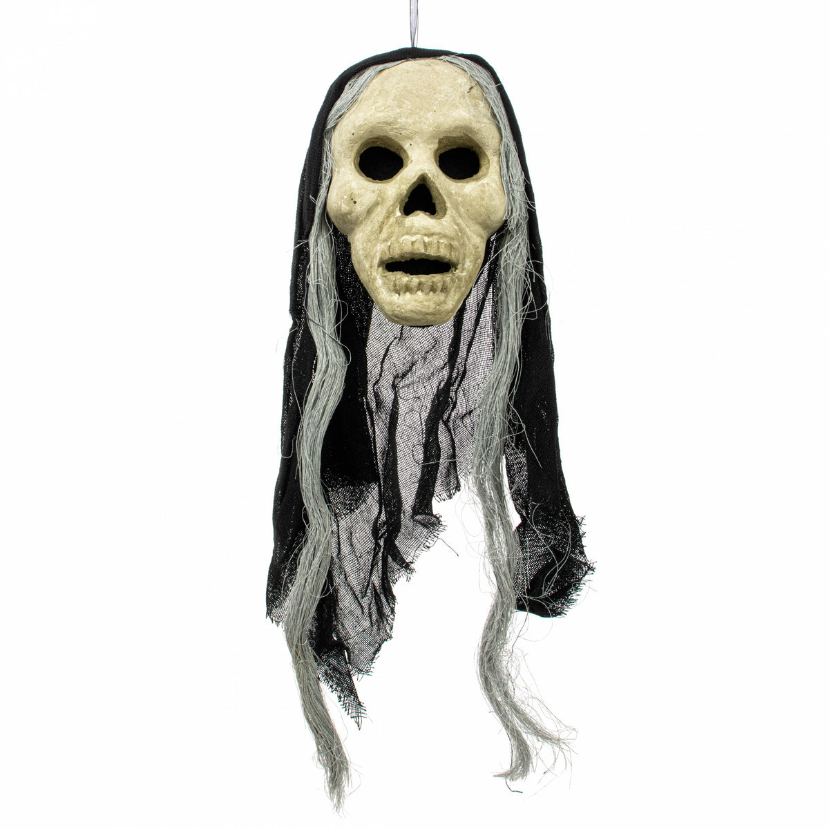 24" x 8" Styrofoam & Burlap Witch Skull: Grey & Black Item Number: HH396263