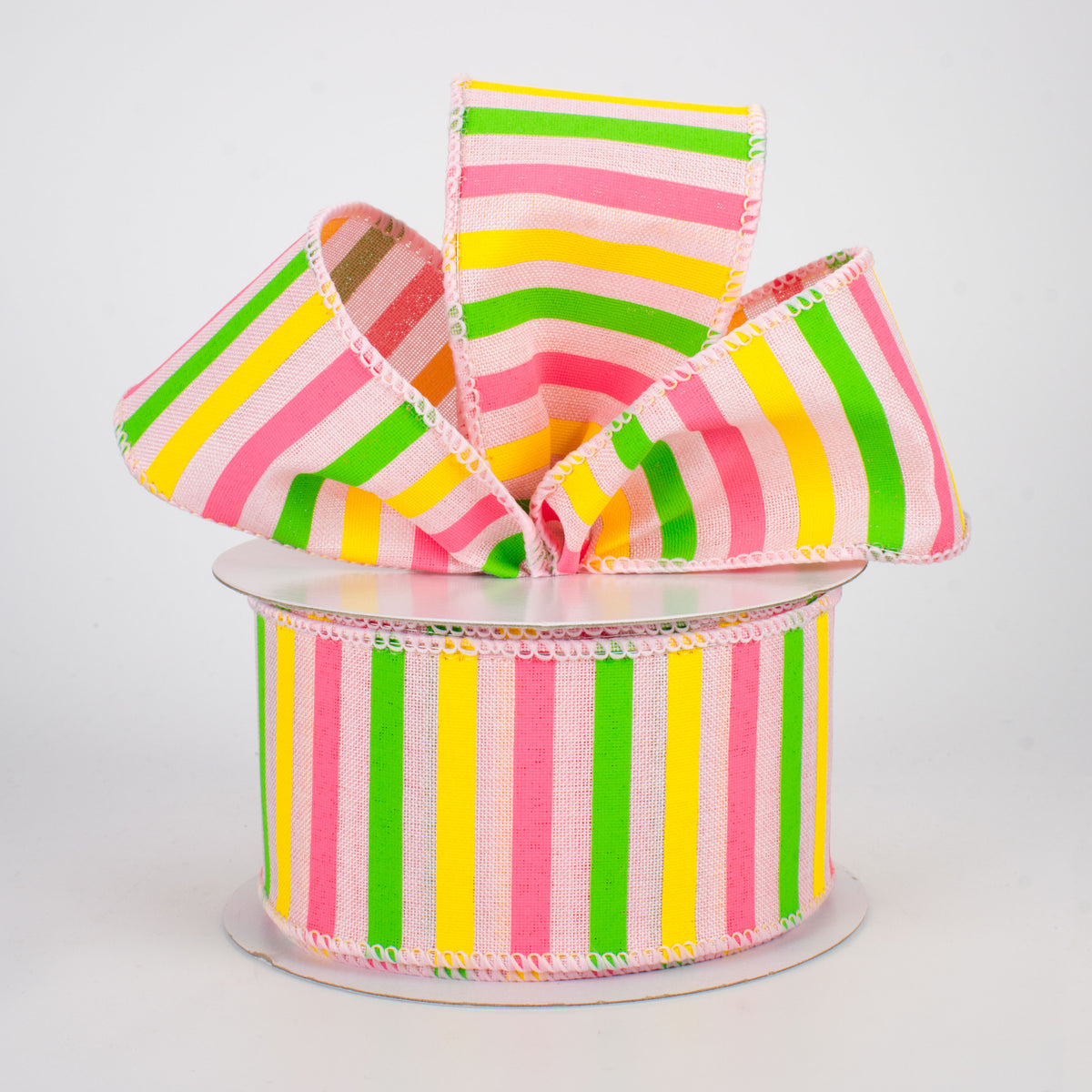 2.5" Summer Horizontal Stripe Ribbon: Pale Pink (10 Yards) Lifestyle Photo