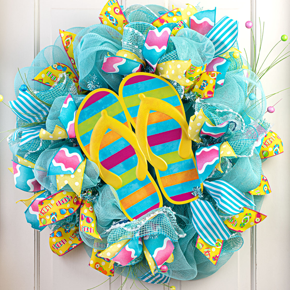 12" Summer Stripe Flip Flops Embossed Metal Sign Lifestyle Photo