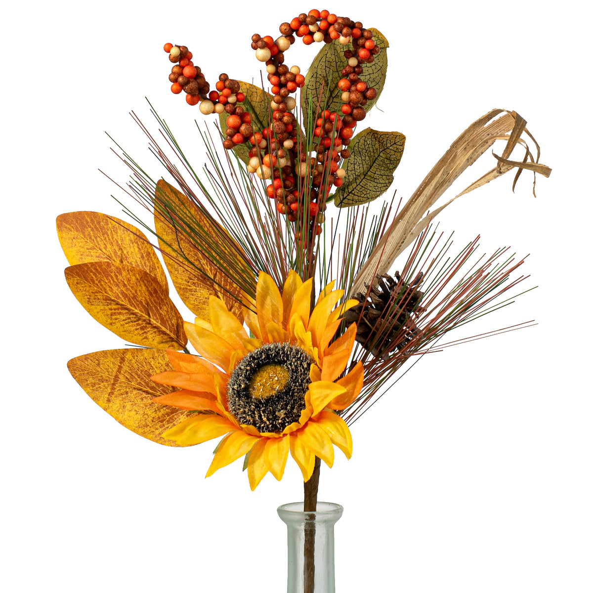 18" Sunfloweer, Berries & Fall Pine Pick Item Number: 57074OR
