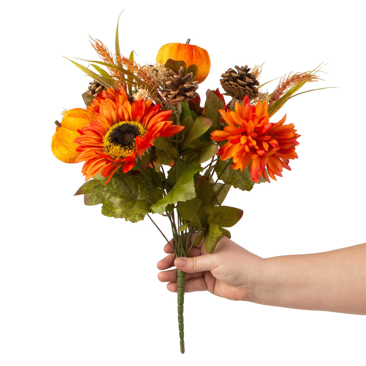 18" Sunflower Ball Mum Pumpkin Pine Bush: Orange detail photo 3