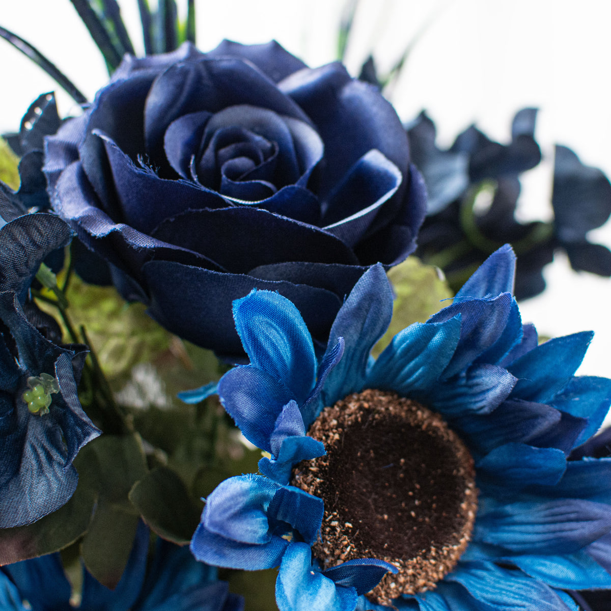 21" Sunflower Rose Hydrangea Bush: Blue Lifestyle Photo