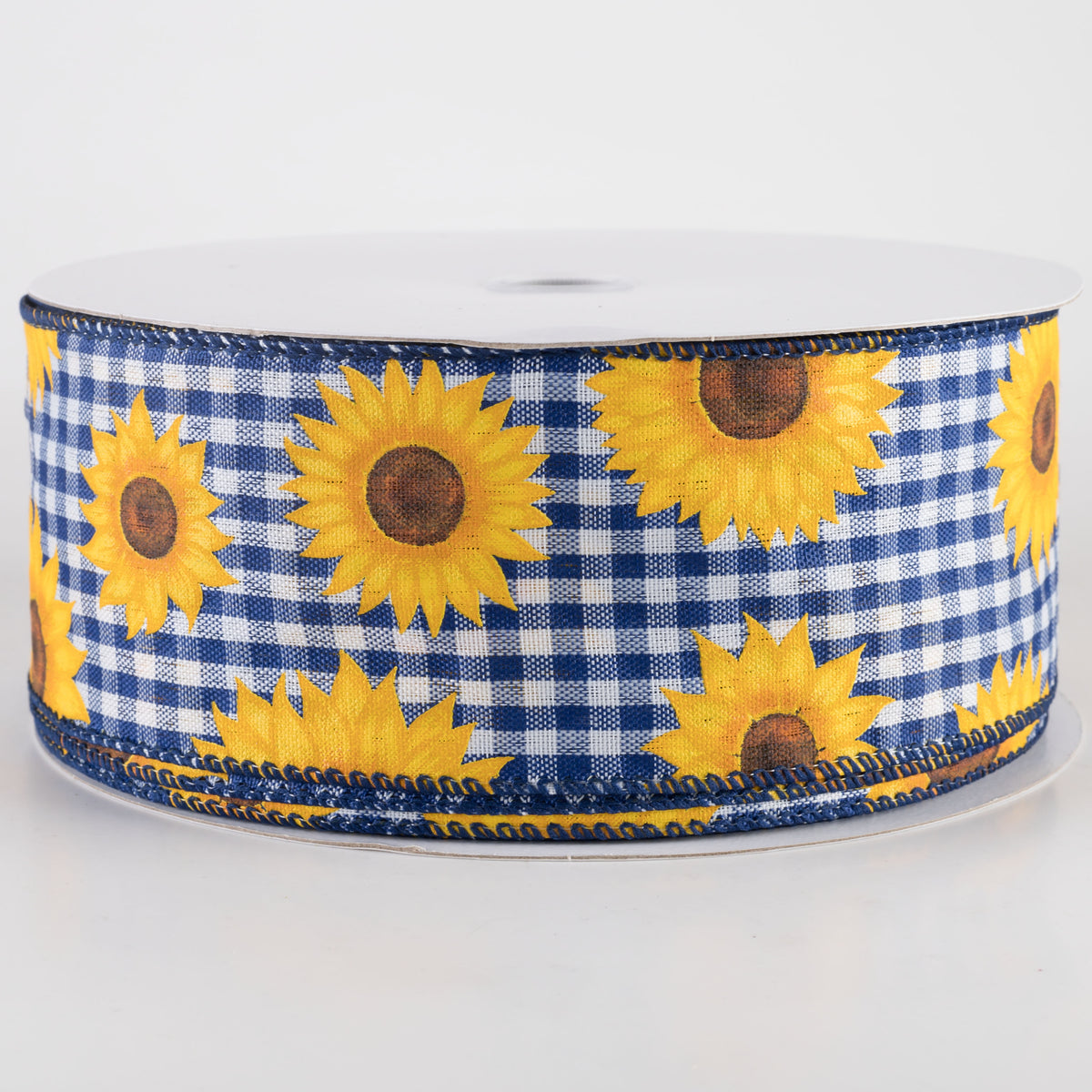 2.5" Sunflowers on Gingham Ribbon: Royal Blue & White (50 Yards) Item Number: 841-40-314