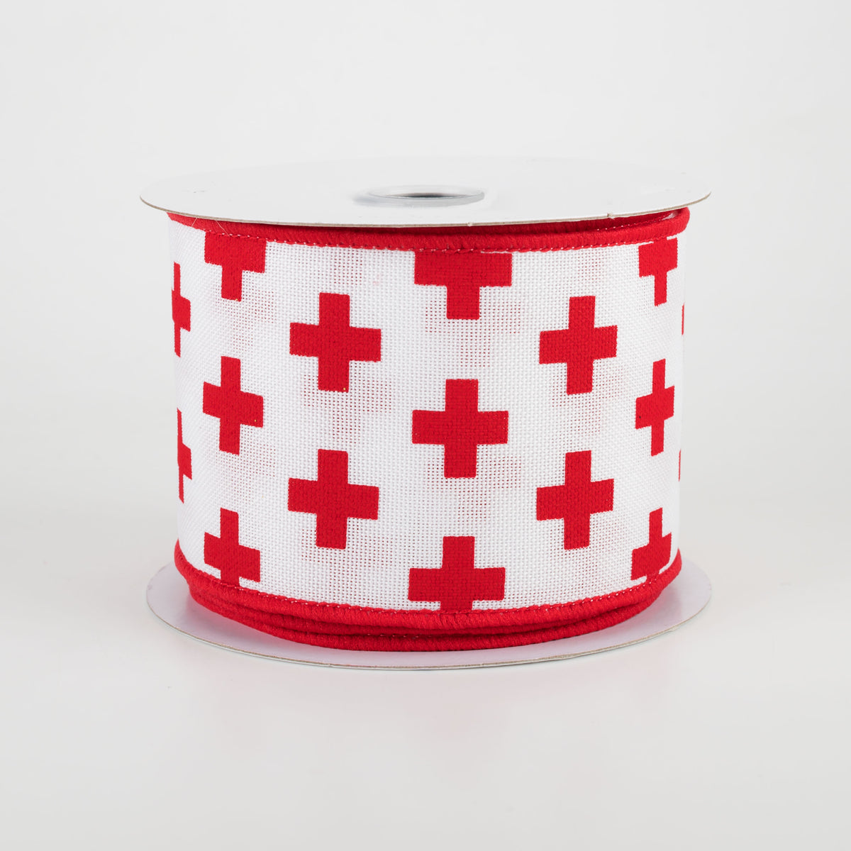2.5" Swiss Cross Ribbon: White & Red (10 Yards)
