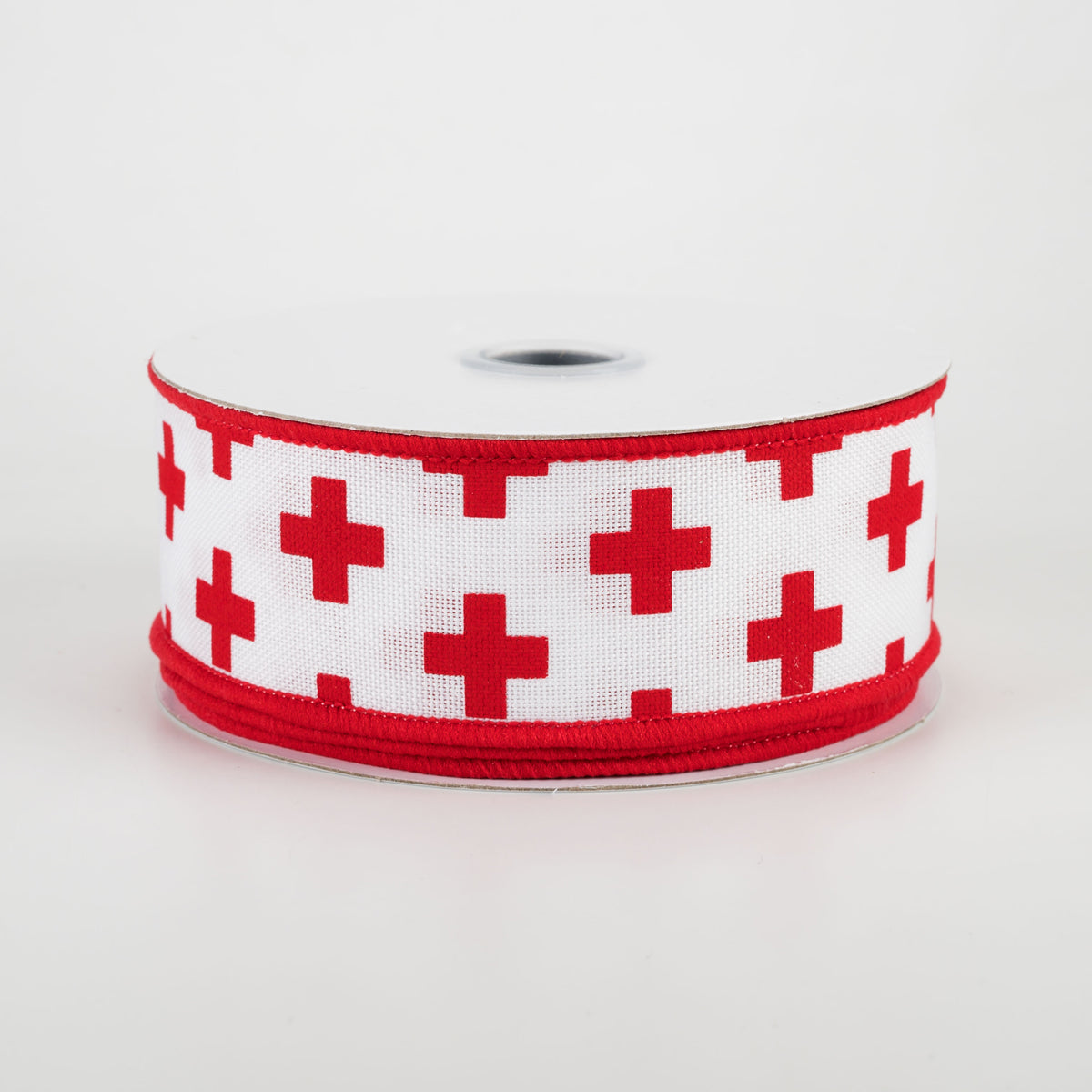 1.5" Swiss Cross Ribbon: White & Red (10 Yards)