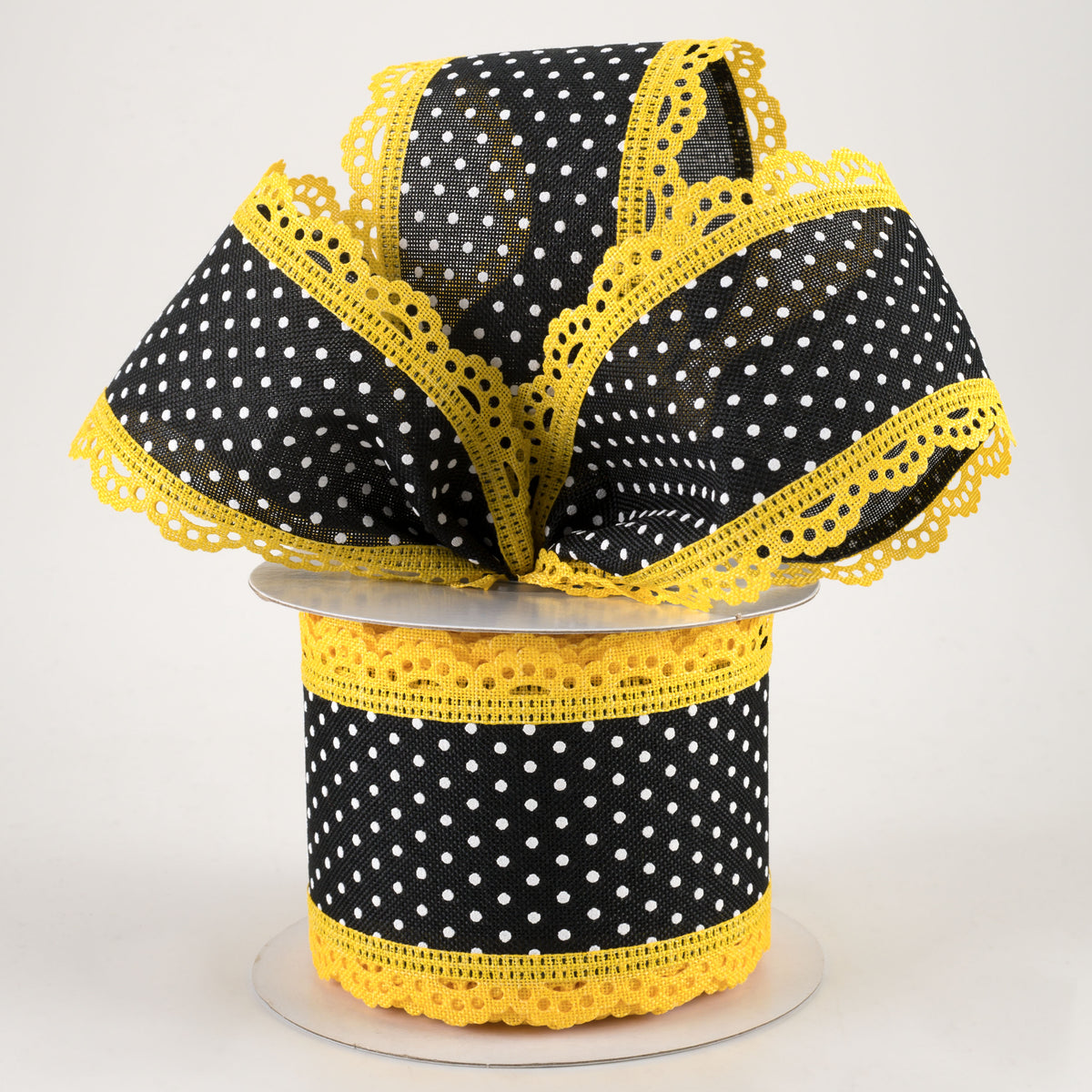 2.5" Swiss Dot Lace Edge Ribbon: Black & Yellow (10 Yards) Lifestyle Photo