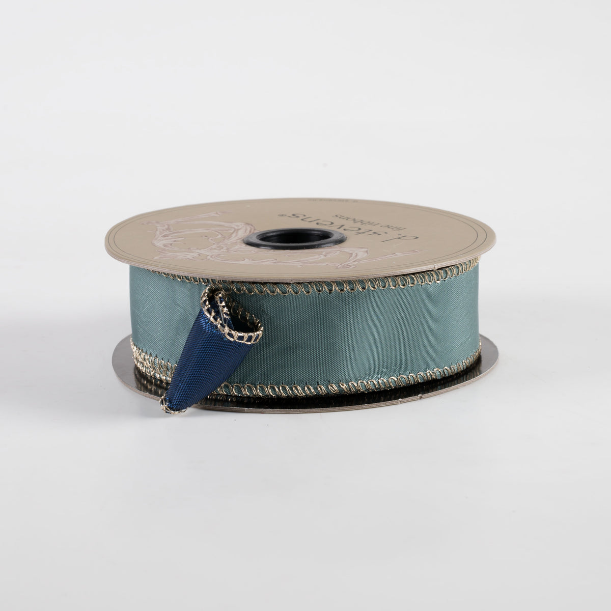 [D Stevens] 1" Taffeta Double Sided Ribbon: Celadon & Navy (10 Yards)