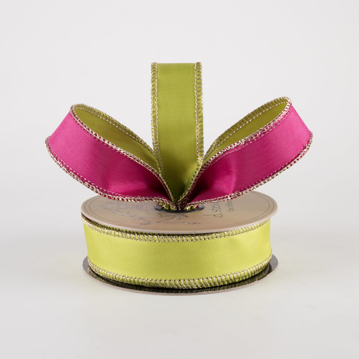 [D Stevens] 1" Taffeta Double Sided Ribbon: Hot Pink & Apple Green (10 Yards) Lifestyle Photo
