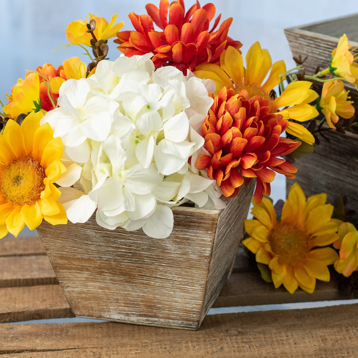 6" Tapered Wooden Planter: White Wash Lifestyle Photo
