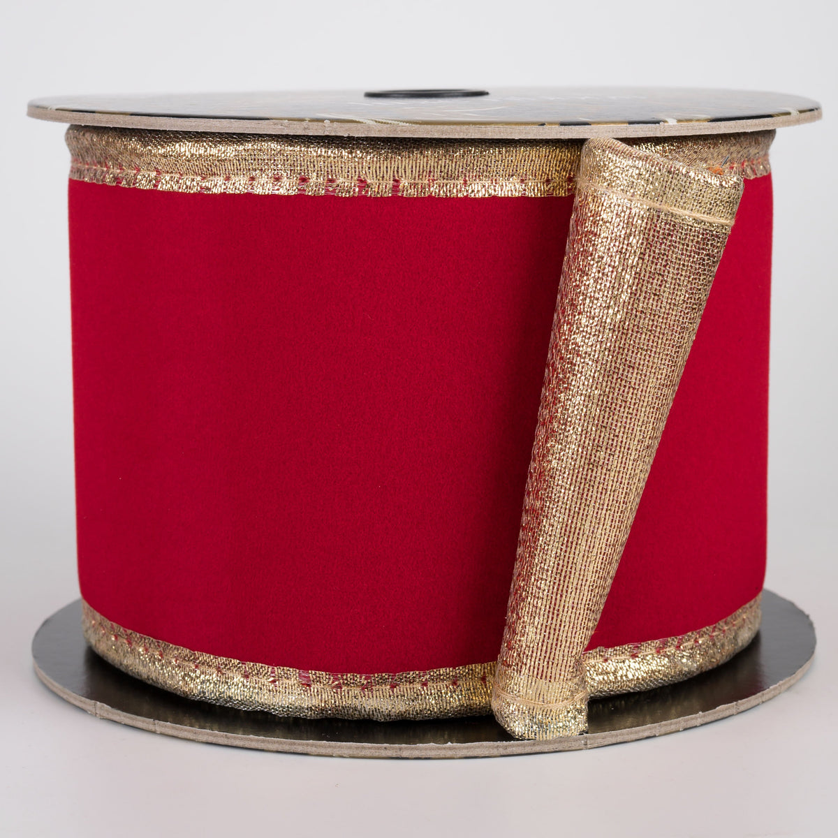 4" Thick Flat Velvet Metallic Backed Puffy Edge Ribbon: Red & Gold (5 Yards) Item Number: D73609-04-15
