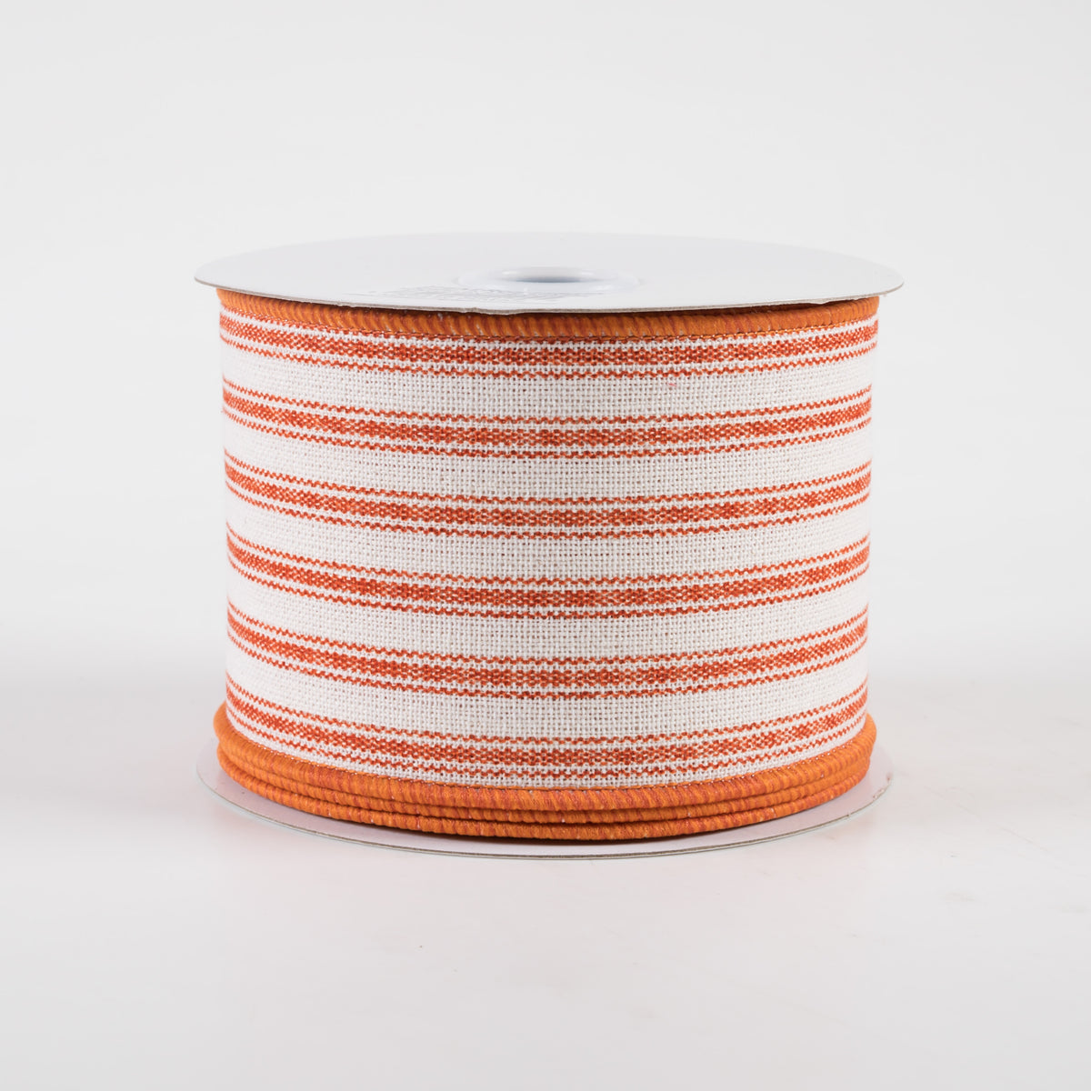 2.5" Ticking Stripe Ribbon: Ivory & Dark Orange (10 Yards)