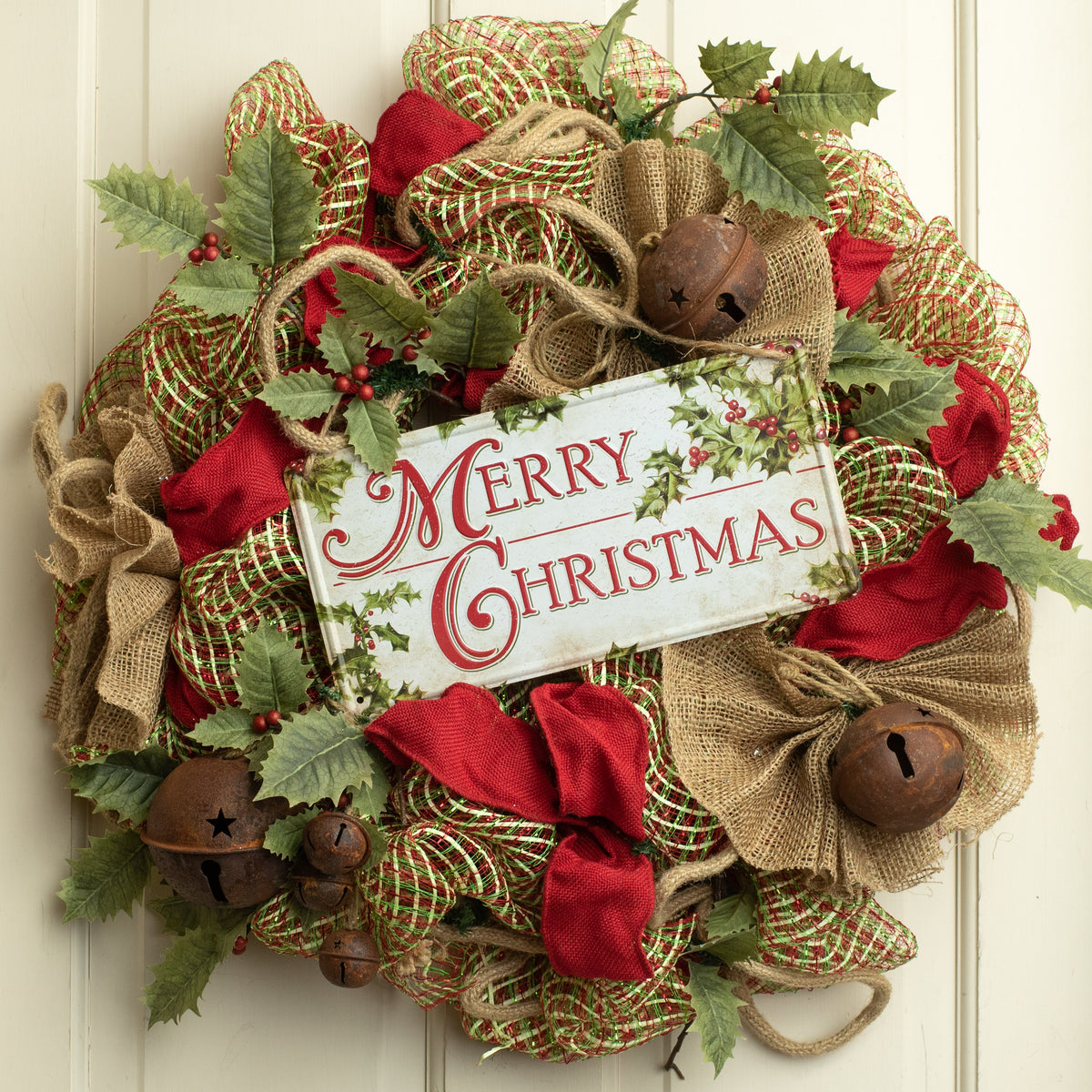 12" Tin Sign: Merry Christmas Holly Lifestyle Photo