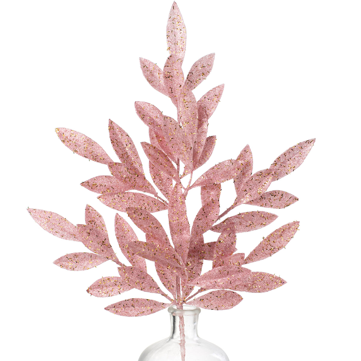 23" Tinsel Glitter Bay Leaf Spray: Light Pink Item Number: XS618215