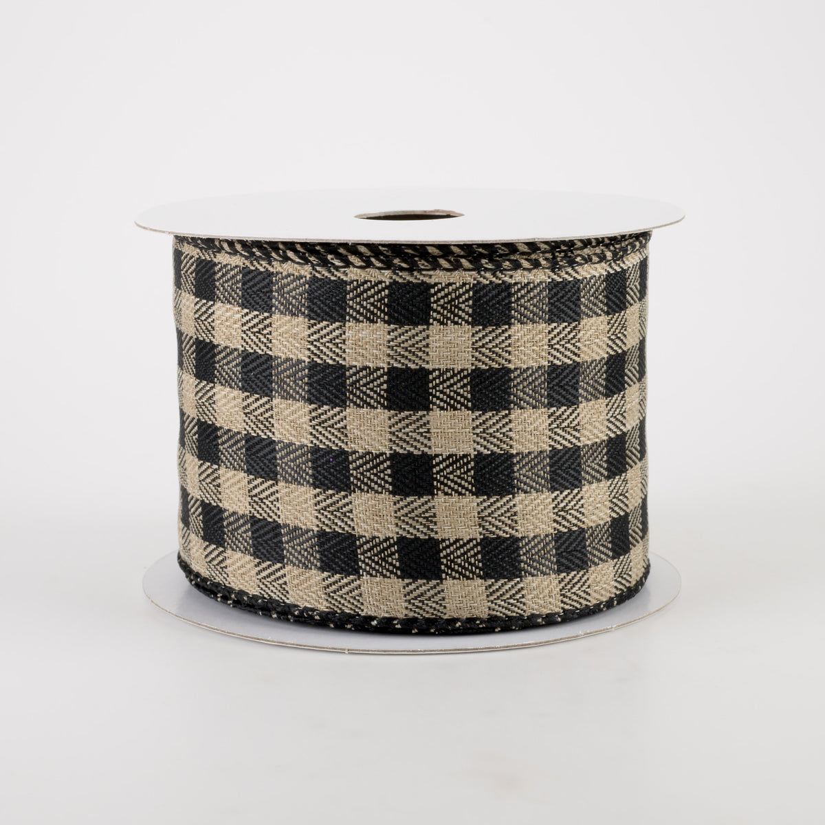 2.5" Tiny Woven Buffalo Plaid Ribbon: Black, Natural (10 Yards) Item Number: 72138-40-15