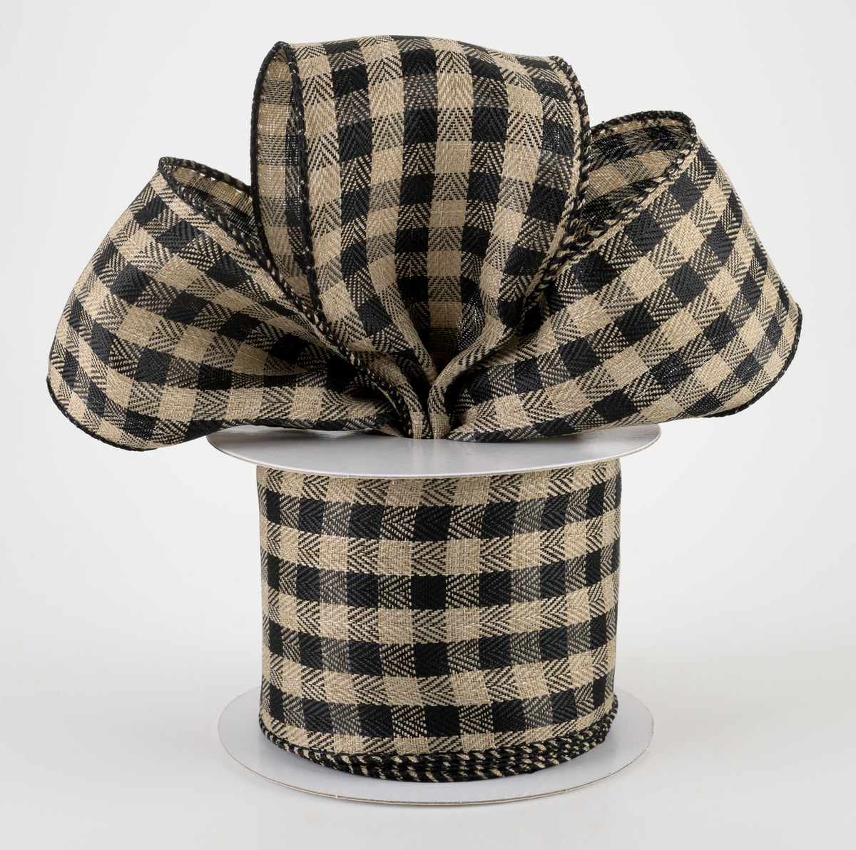 2.5" Tiny Woven Buffalo Plaid Ribbon: Black, Natural (10 Yards) Lifestyle Photo