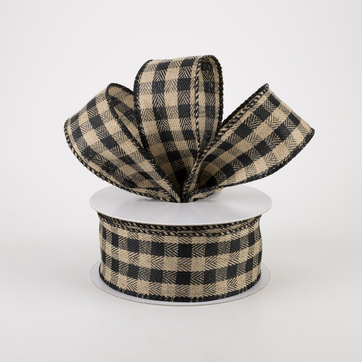 1.5" Tiny Woven Buffalo Plaid Ribbon: Black, Natural (10 Yards) Lifestyle Photo