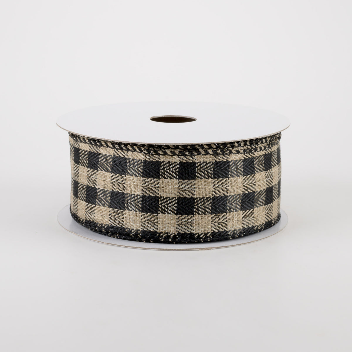 1.5" Tiny Woven Buffalo Plaid Ribbon: Black, Natural (10 Yards) Item Number: 72138-09-15