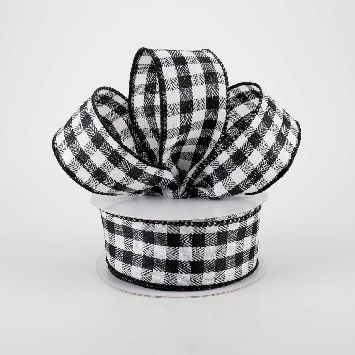 1.5" Tiny Woven Buffalo Plaid Ribbon: Black, White (10 Yards) Lifestyle Photo