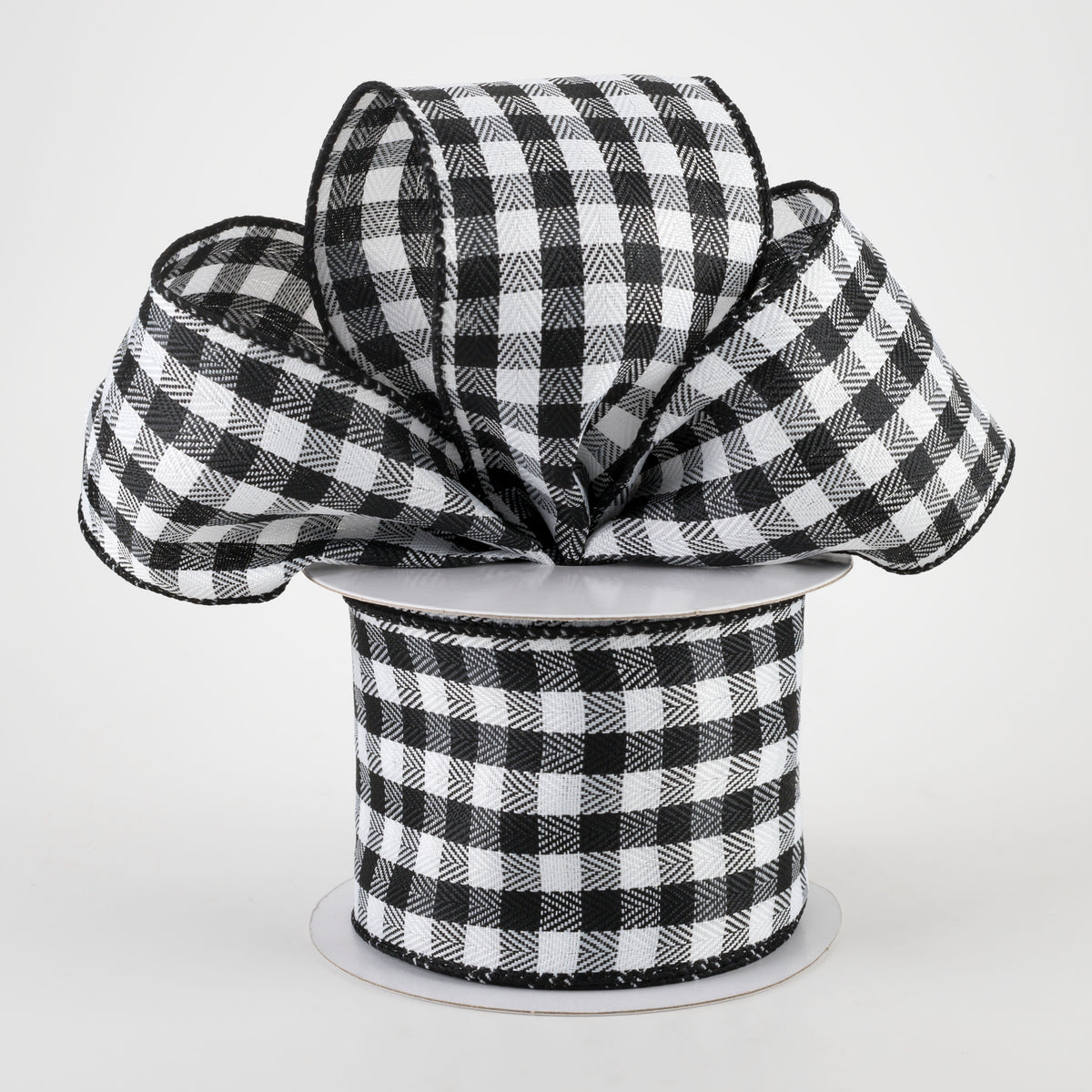 2.5" Tiny Woven Buffalo Plaid Ribbon: Black, White (10 Yards) Lifestyle Photo