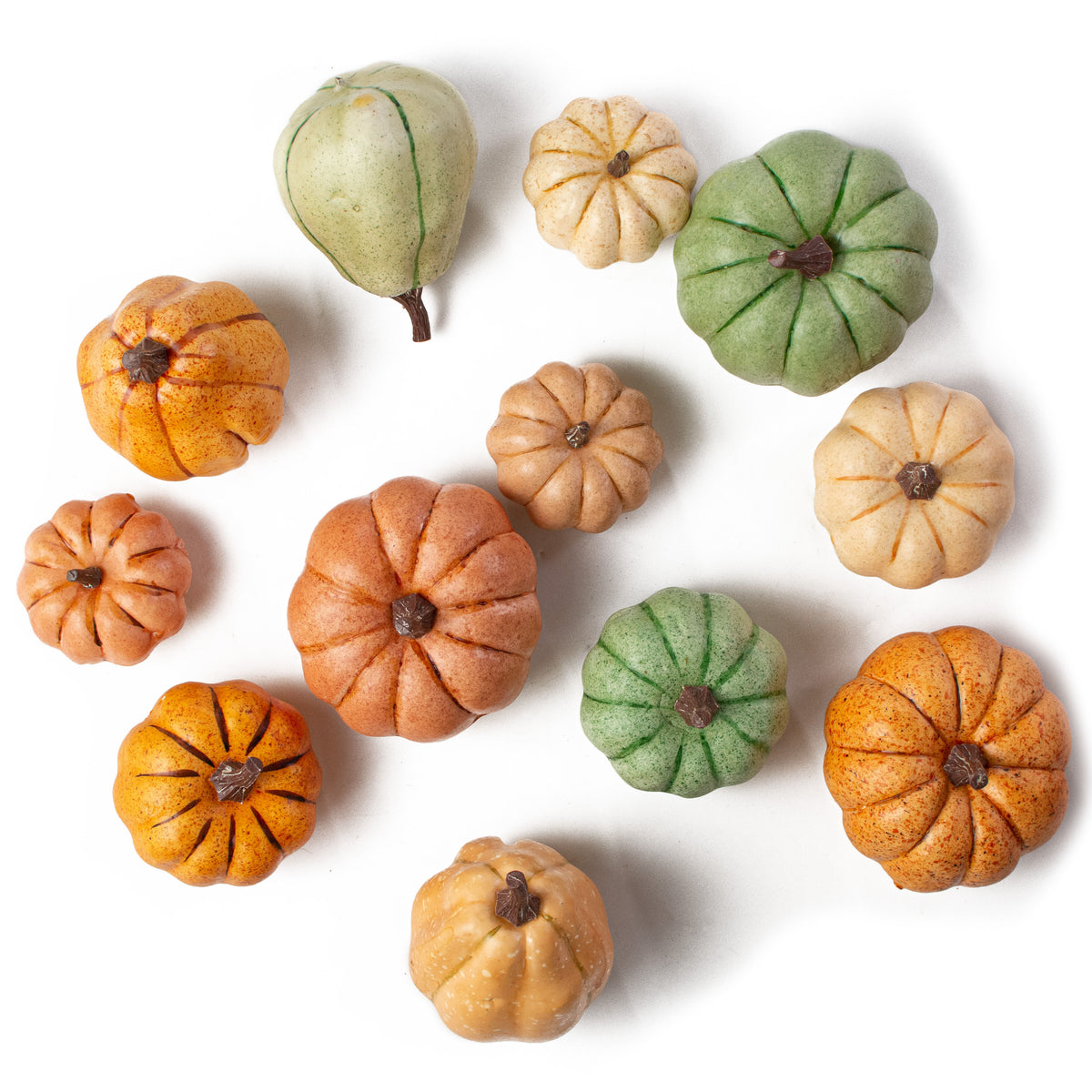 1.75" to 3.75" Assorted Artificial Pumpkins: Sage Fall (12) Item Number: HA021733