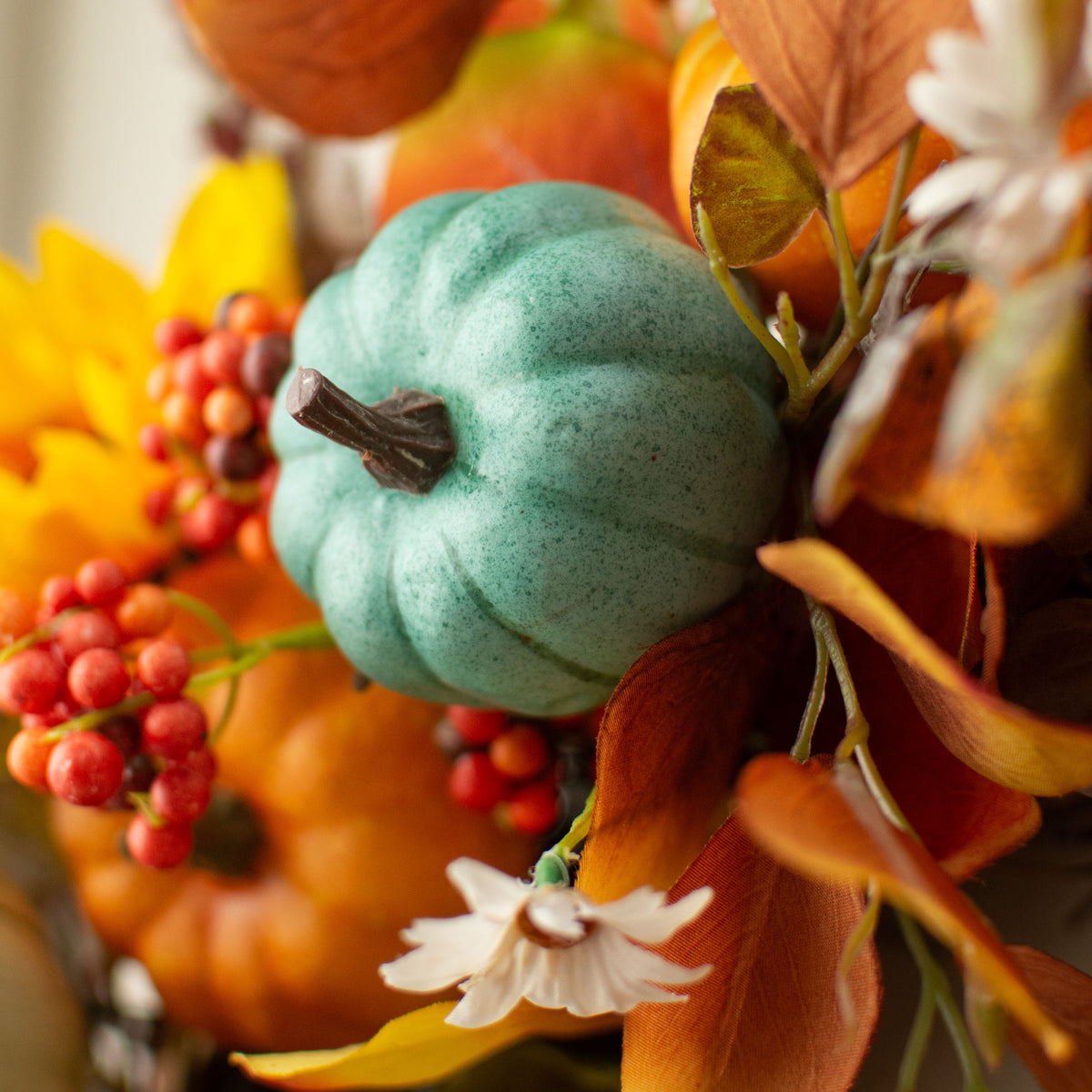 1.75" to 3.75" Assorted Artificial Pumpkins: Teal & Navy Fall (12) Lifestyle Photo