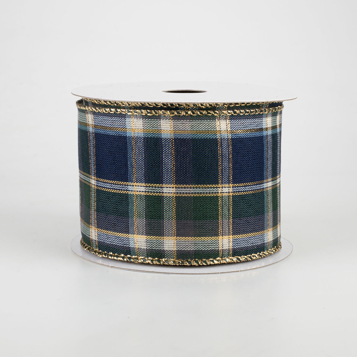 2.5" Tom Plaid Ribbon: Navy, Emerald & Gold (10 Yards) Item Number: 72032-40-17