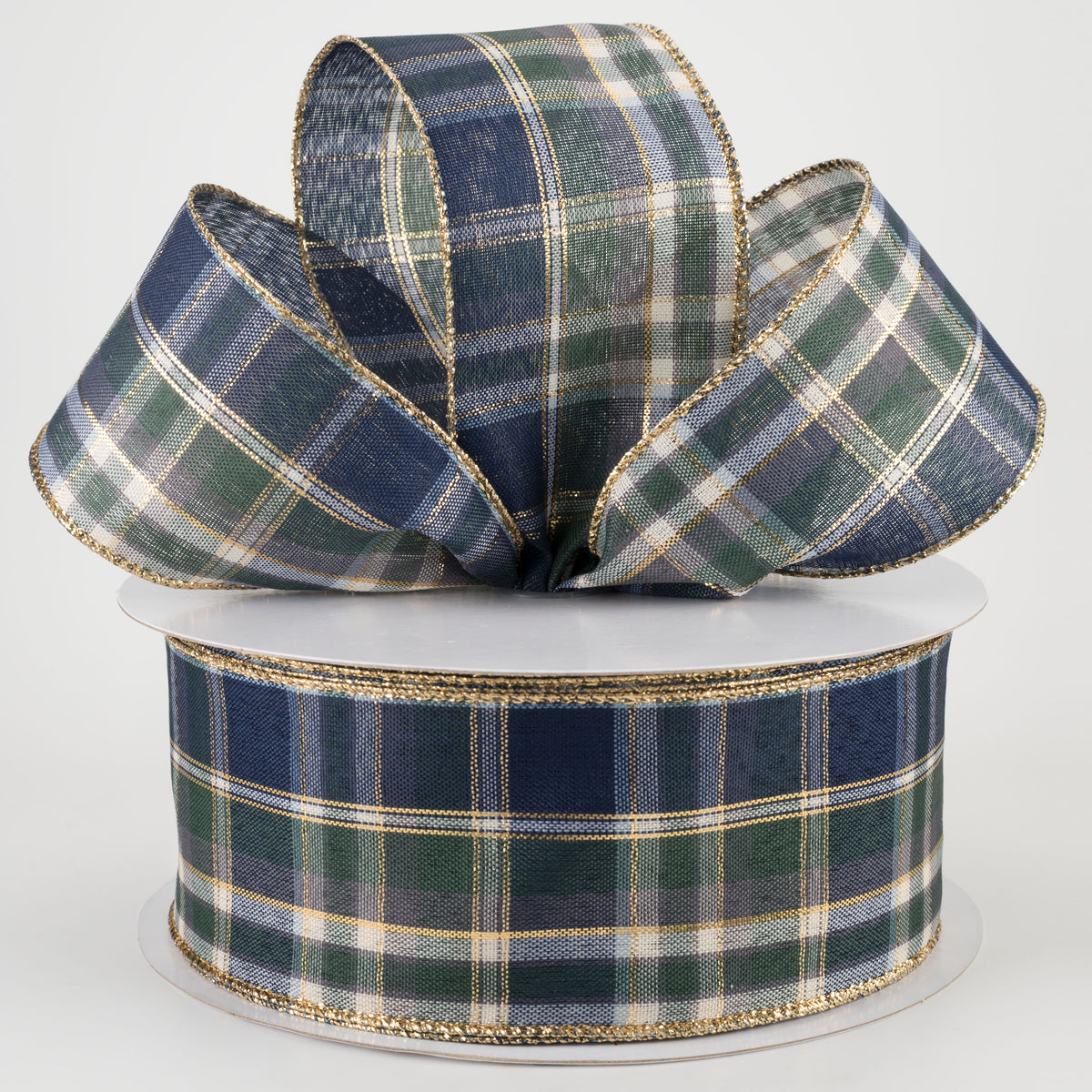2.5" Tom Plaid Ribbon: Navy, Emerald & Gold (50 Yards) Lifestyle Photo