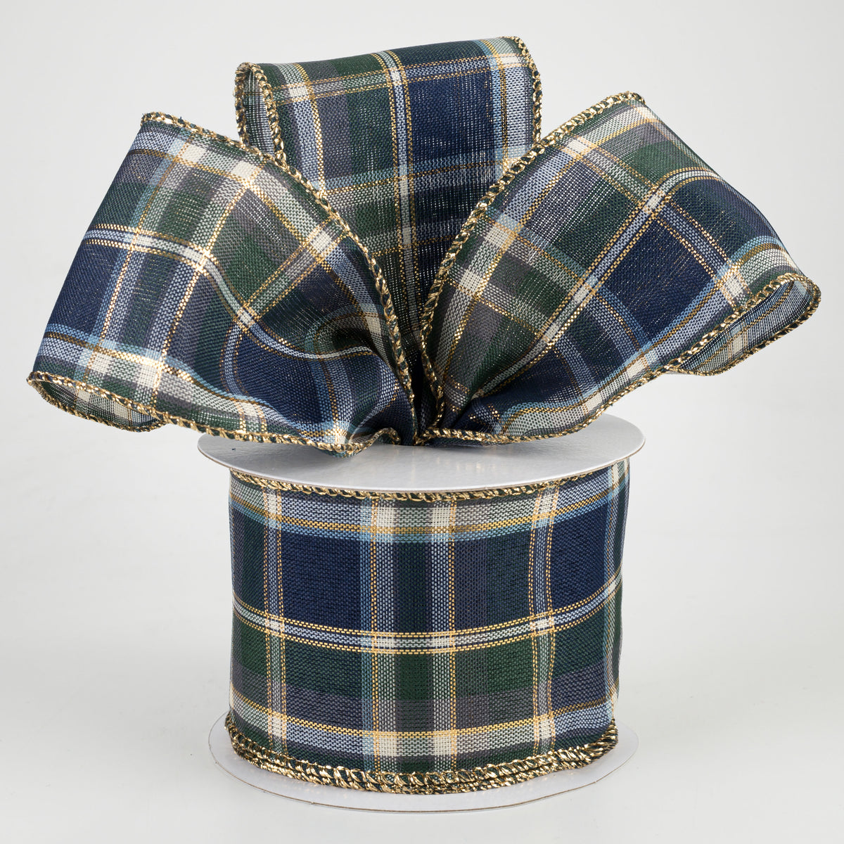 2.5" Tom Plaid Ribbon: Navy, Emerald & Gold (10 Yards) Lifestyle Photo