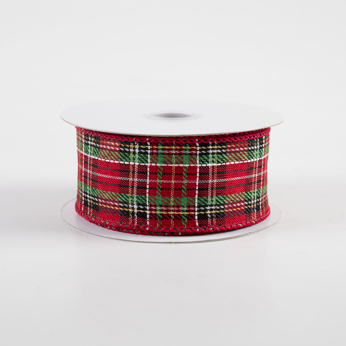 1.5" Traditional Plaid Ribbon: Red, Green, Gold, Black, White (10 Yards)