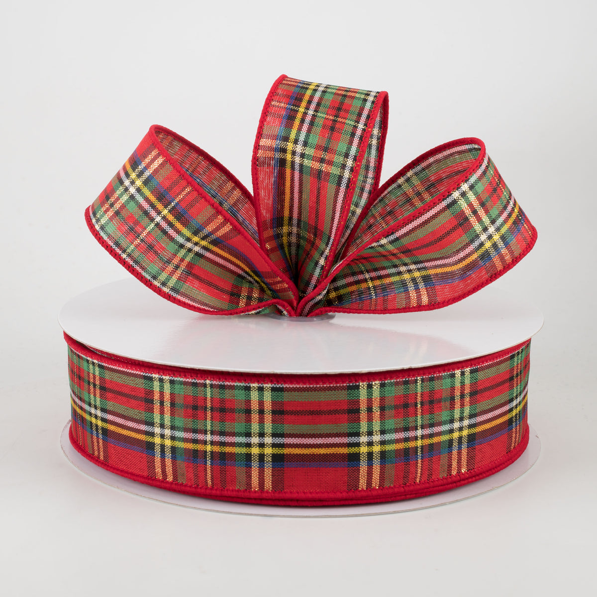 1.5" Traditional Red Tartan Plaid Ribbon (50 Yards) Lifestyle Photo