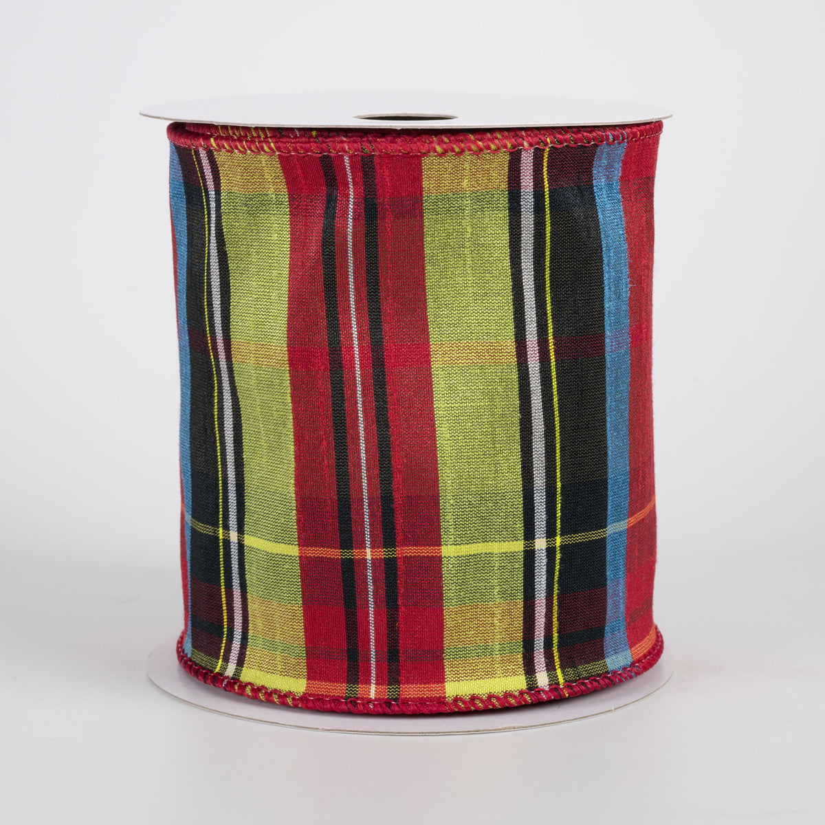 4" Traditional Tartan Plaid Ribbon: Lime, Blue, Red & Black (10 Yards) Item Number: 71445-04-09
