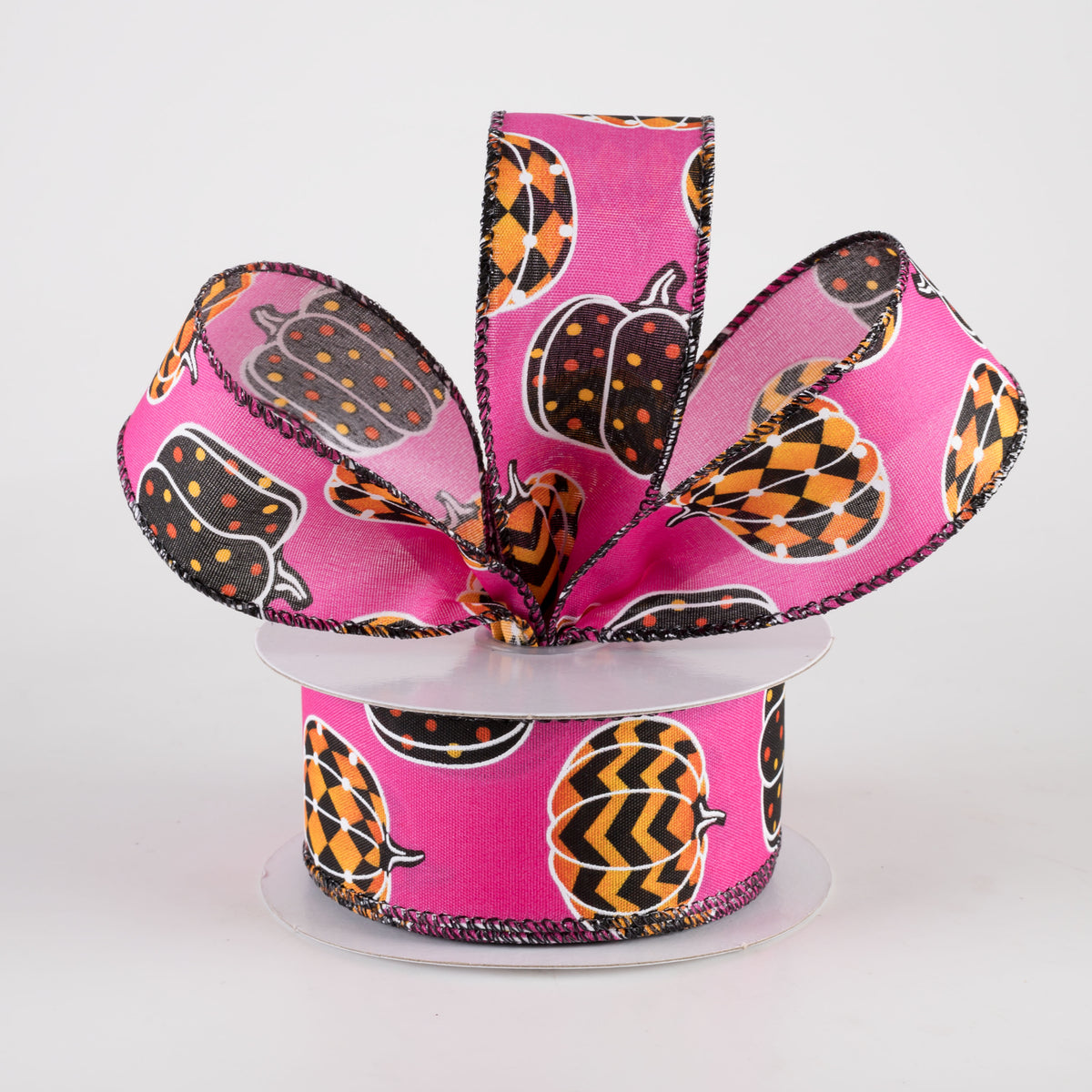 1.5" Trendy Pumpkins Ribbon: Fuchsia, Orange & Black (10 Yards) Lifestyle Photo