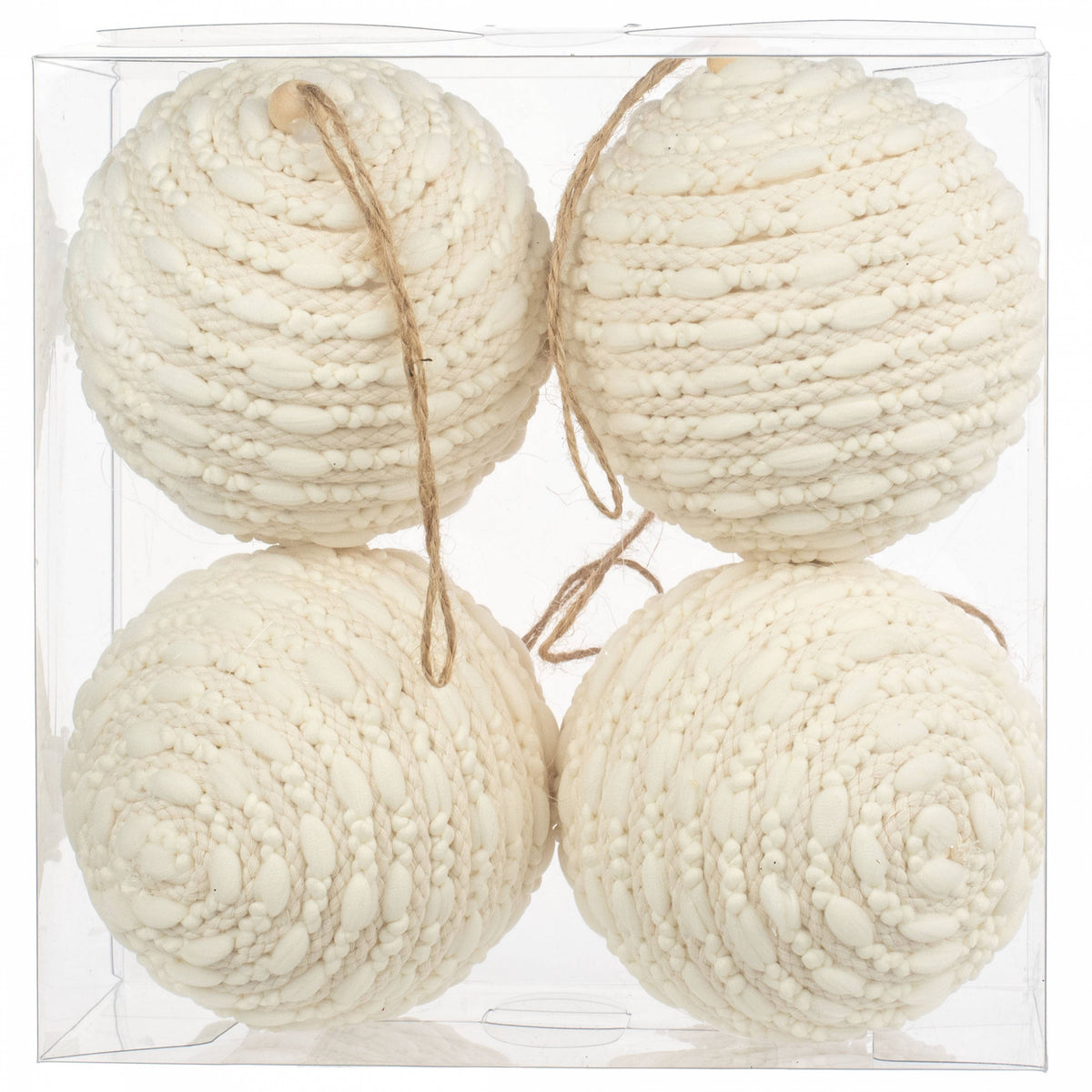 4" Tufted Braided Stripe Ornaments: Cream (Box of 4) Item Number: 206703