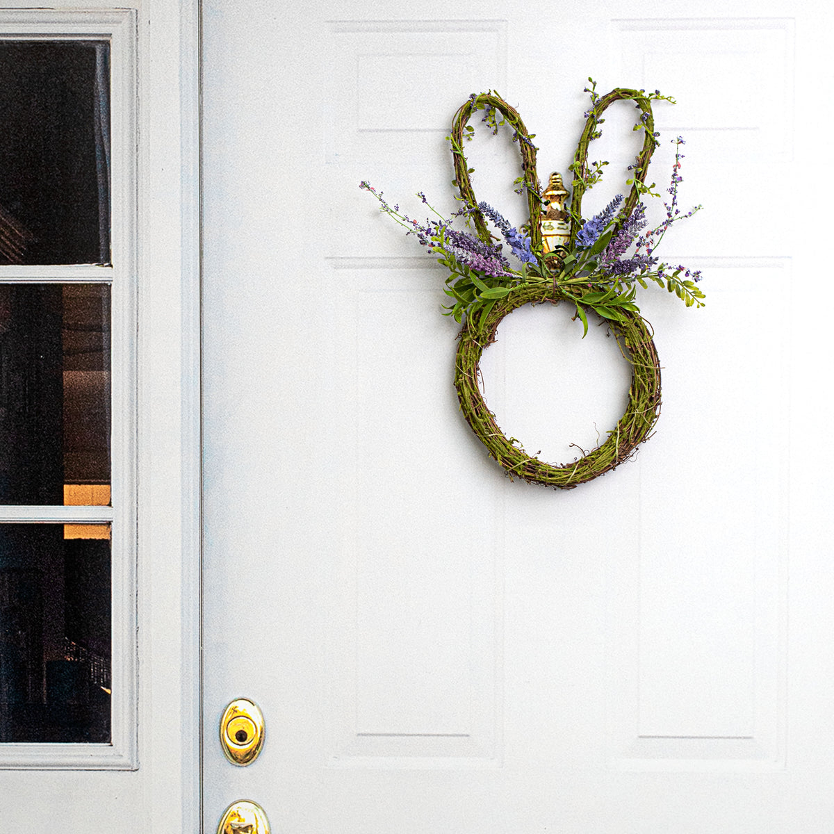 19.5" Twig Bunny Wreath with Lavender Lifestyle Photo