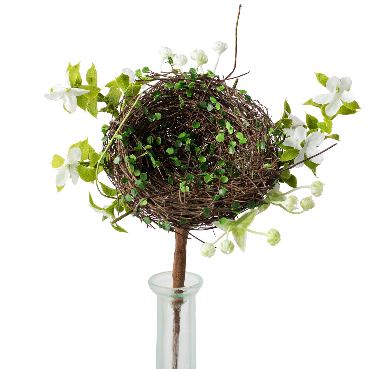 10" Twig Nest with Flowers Pick: White Item Number: 210447