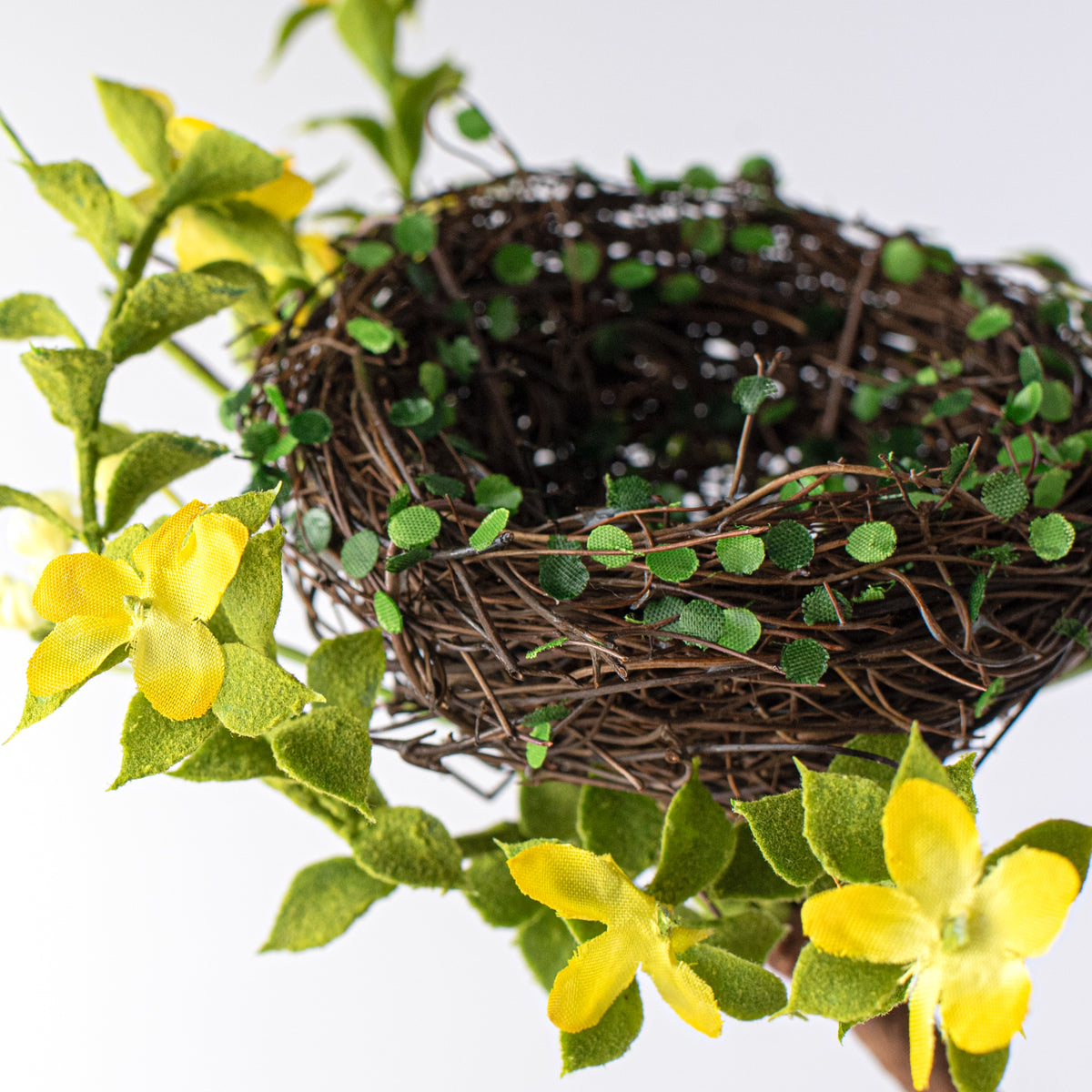 10" Twig Nest with Flowers Pick: Yellow Lifestyle Photo