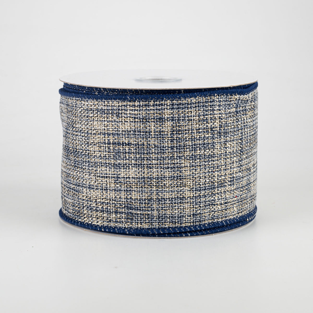 2.5" Twinkly Woven Linen Ribbon: Navy & Gold (10 Yards)
