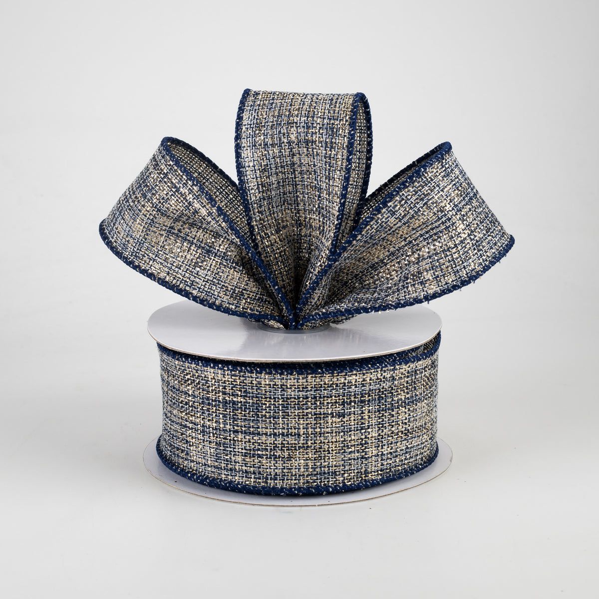 1.5" Twinkly Woven Linen Ribbon: Navy & Gold (10 Yards) Lifestyle Photo