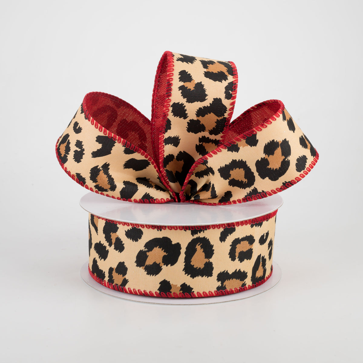 1.5" Two Sided Cheetah Print & Linen Ribbon: Red (10 Yards) Lifestyle Photo