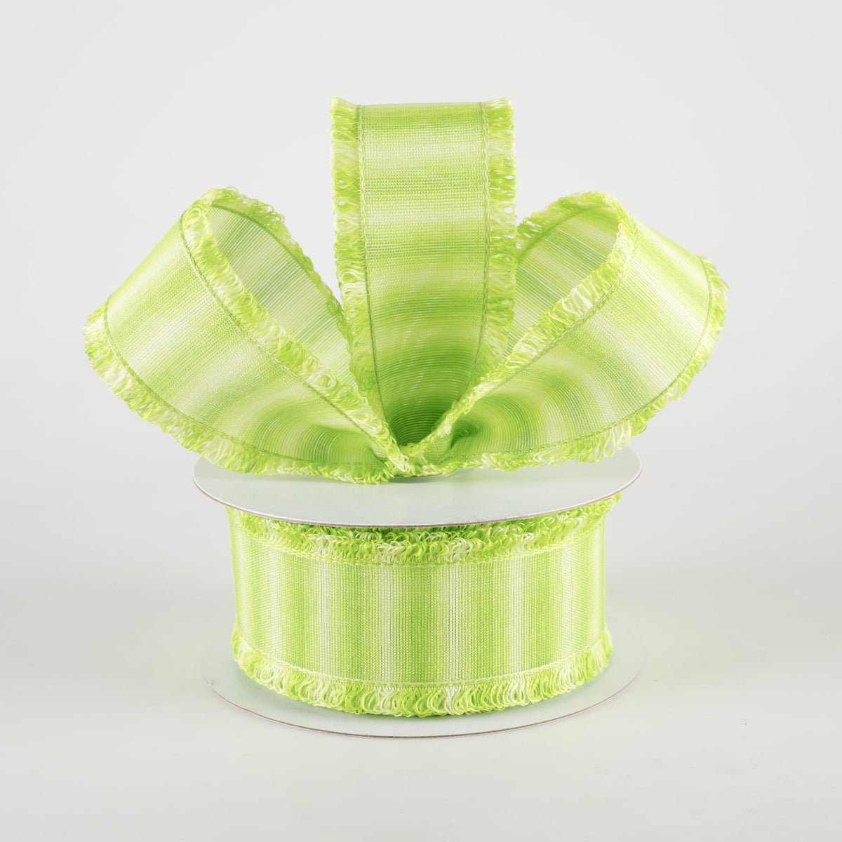 1.5" Two-Tone Fuzzy Edge Ribbon: Lime Green (10 Yards) Lifestyle Photo