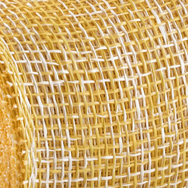 10" Two-Tone Poly Burlap Mesh: Yellow & White Lifestyle Photo